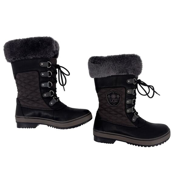 Ugg Women's Brynn Boots Size 8 Leather Shearling Quilted Winter Outdoor Read - Picture 12 of 16